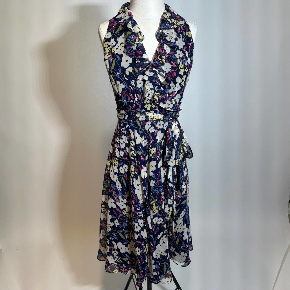 NEW Lauren Ralph Lauren LRL Womens Floral Chiffon Ruffle Wrap Midi Dress Size 4